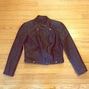 Moto leather jacket with asymmetrical zipper